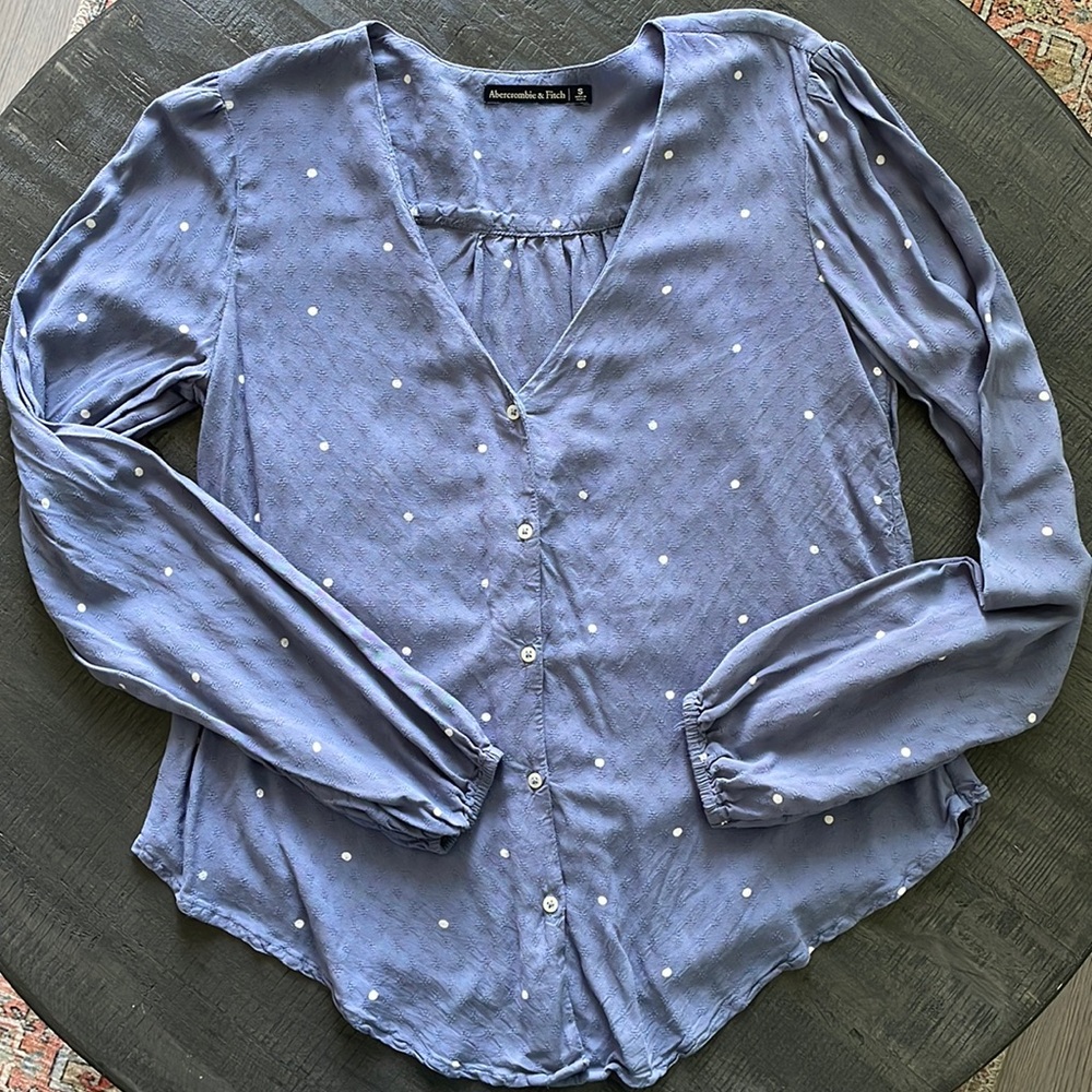 Abercrombie & Fitch - Long Sleeve Button-Up - Purple with White Polka Dots - S